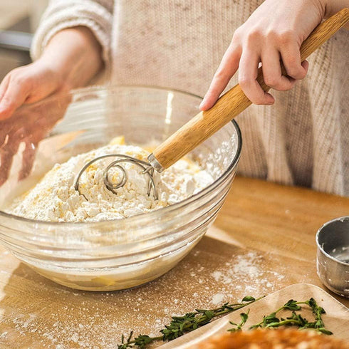 Danish Dough Whisk Sourdough Bread Dough Mixer 3 Pack Stainless Steel Dough Hook Dutch Whisk Hand Wooden Handle Kitchen Whisking Mixing Tool Bread...