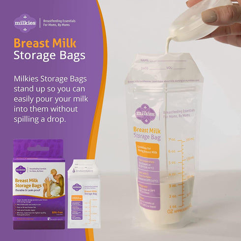 Fairhaven Health Milkies Breast Milk Storage Bags, 50 Count, Presterilized and BPA Free, No Leak and No Break, Easy to use, Freeze up to 6 Ounces...