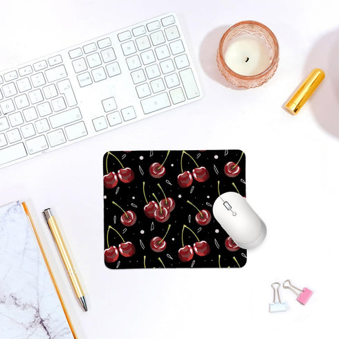Cherry Print Black Mouse Pads,Funky Cherry Personalized Mouse Mat Design,Small Mouse pad for Desk Home Office Gaming Working,Home Decor Accessorie...
