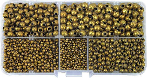 LolliBeads (R) Antiqued Bronze Smooth Round Metal Beads Assorted Size Jumbo Pack 2100 pcs...