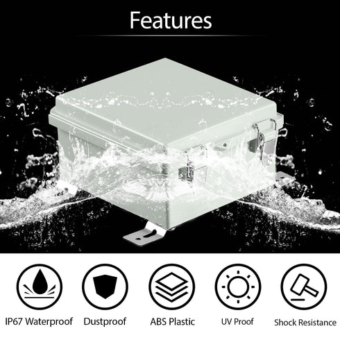 LeMotech Electrical Box, IP67 Waterproof Hinged Cover Stainless Steel Latch Junction box, ABS Plastic Electrical Enclosure with Mounting Plate,Wal...