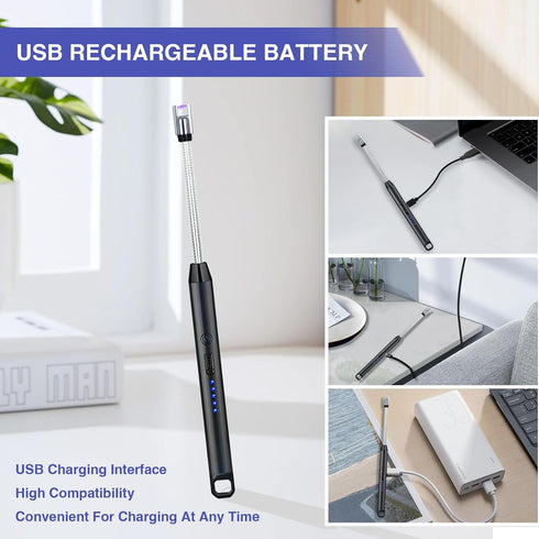 2 PCS Candle Lighter, Electric Lighter Arc Windproof Flameless with 360° Flexible Neck & LED Power Display,USB Rechargeable Lighter for BBQ, Grill...