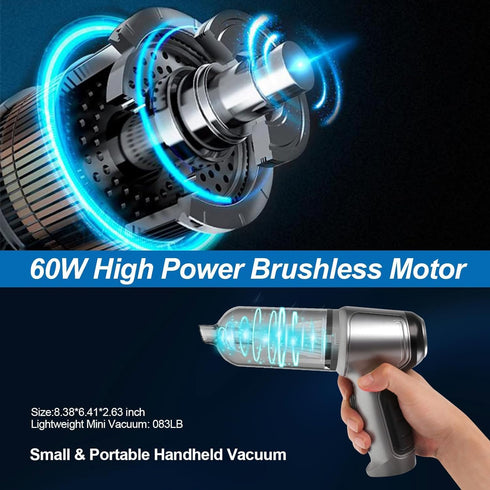 Mini Handheld Vacuum Cleaner Cordless - Car Vacuum Portable Rechargeable with High Power Brushless Motor 12000 PA Strong Suction 3 in 1 Mini Hand ...