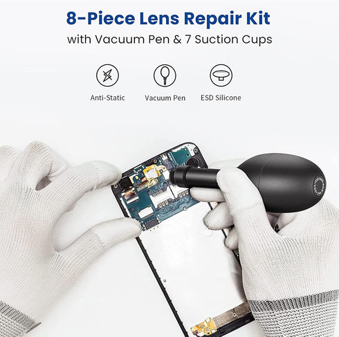 Lens Sucker Kit 8-in-1 with 7 Interchangeable Suction Cups Strong Suction Manual Vacuum Suction Pen Lens Puller for Lens Repair and Cleaning, Watc...