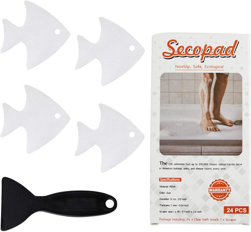 Bathtub Stickers Non-Slip, 24 PCS Safety Shower Treads Adhesive Appliques with Premium Scraper...