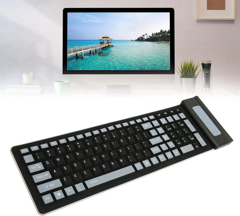 Silicone Keyboard, Foldable Silicone Keyboard Soft Waterproof Rollup Keyboard for PC Laptop Notebook, 103 Keys, Mute Typing, Lightweight (Black)...