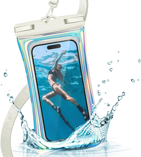 Laser Colorful Floating Airbag Mobile Phone Waterproof Bag with Cross-Body Lanyard, Underwater Screen Touchable, Compatible with iPhone 14/13/12/1...