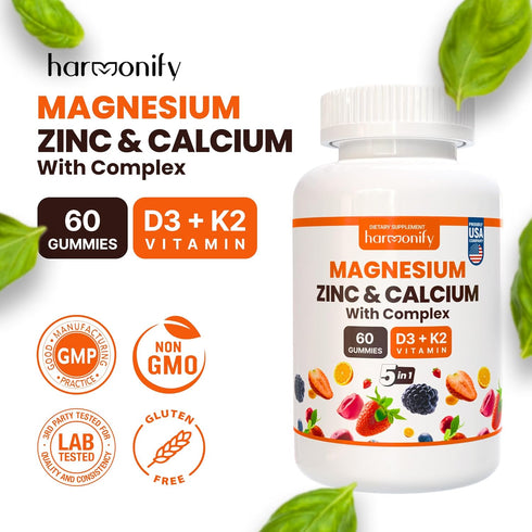 Magnesium Calcium Zinc with Vitamin D3 & K2 Gummies, Multivitamin for Women and Men, Bone Strength & Muscle Function, Extra Absorption Formula, 30...