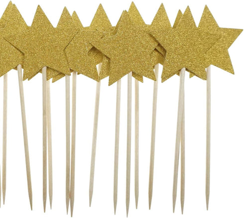 Gold Star Cake Cupcake Decorations Toppers Picks Supplies, Appetizer Picks, 30 Counting...
