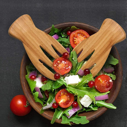 Bamboo Salad Hands, 2pcs 7.1in Bamboo Salad Server, Bamboo Kitchen Helper With Smooth Surface by Hand Grinding, Salad Claws Set for Serving Salad,...