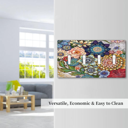 Boho Floral Bright 4 Gang Light Switch Cover Quad Toggle Wall Plate Decorative Electrical Faceplate Standard Size for Bathrooms Bedroom Kitchen Ho...