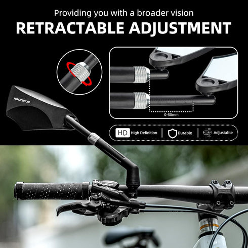 ROCKBROS 2023 Newest Handlebar Bike Mirror Adjustable Safe Rear View Mirror Anti-glare Lens Scratch Resistant Glass Lens 360 Degree Flat Rotation ...