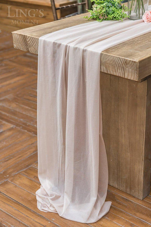 Ling's Moment 10Ft Nude Sheer Chiffon Like Table Runner Champagne Tulle Table Runner with Silver Sparkle for Elegant Wedding Rustic Boho Party Bri...