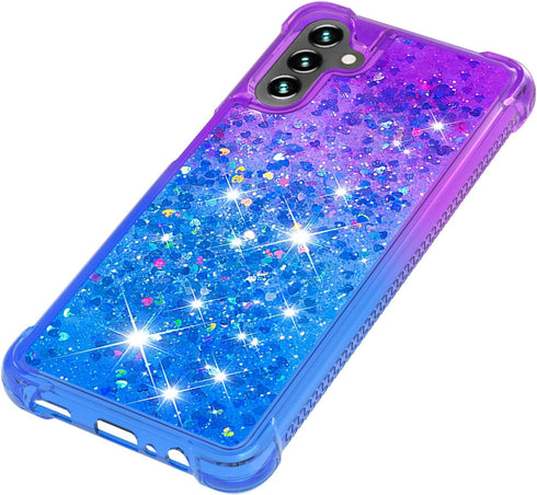 for Samsung Galaxy A13 5G Case with Tempered Glass Screen Protector, Glitter Bling Flowing Liquid Women Girls Soft TPU Shockproof Protective Phone...