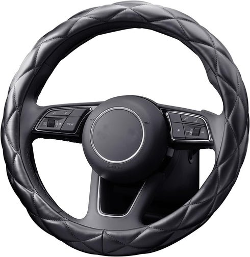 Soft Microfiber Leather Steering Wheel Cover, Universal 15 Inch for Women Girls, Fit Vehicles, Sedans, SUVs, Vans, Trucks - Black...
