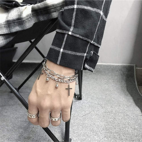 YERTTER Punk Gothic Cross Bangle Bead Bracelet Female Hand Jewelry for Women Bracelets Jewelry Gift for Teen Girls...