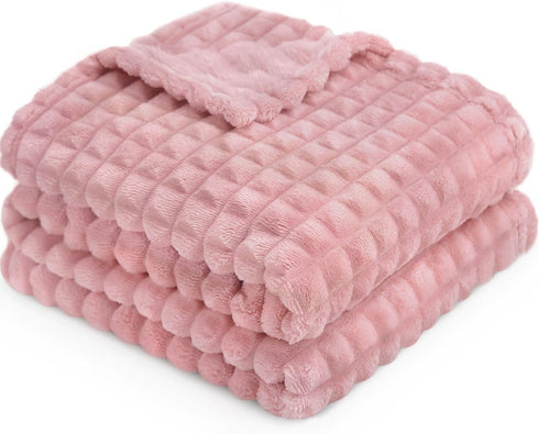 HOMRITAR Baby Blanket for Girls Super Soft Fuzzy Cozy Warm Toddler Blanket with 3D Jacquard Square Grid Design, Lightweight Flannel Bed Blanket fo...