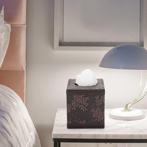 Sumnacon Square Leather Tissue Box Cover - Stylish Cube Tissue Box Holder with Magnetic Bottom, Decorative PU Tissue Box for Vanity Dresser Night ...