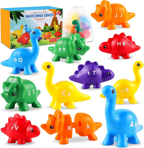 LOOIKOOS Matching Letters Fine Motor Toy,Double-Sided ABC Dinosaur Alphabet Match Game with Uppercase Lowercase, Educational Preschool Montessori ...