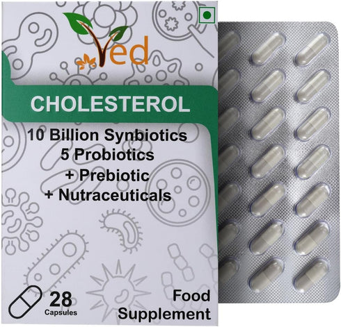 Ved Cholesterol Complex Probiotics and Prebiotics Complex - 10 Billion CFU - 20 Live Bacterial Cultures - 28 Probiotic Complex Capsules for Childr...
