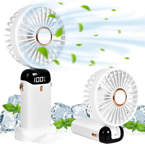 Portable Handheld Fan, USB Rechargeable Personal Fan, 4800mAh, 90° Foldable Mini Desk Fan with Led Digital Display, 5 Speeds Multi-Function Fan fo...