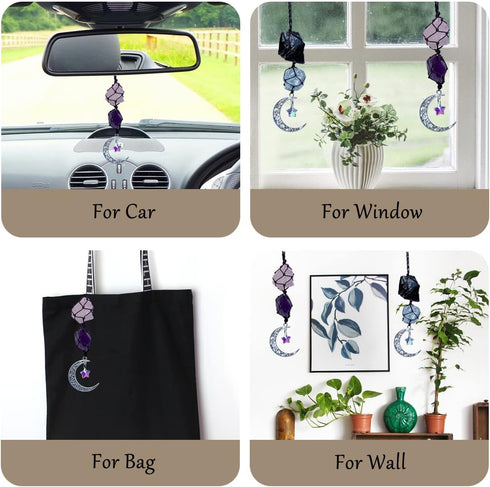 Handmade Crystal Window Car Hanging Ornaments Rear View Mirror Car Decor Celestite Green Fluorite Clear Quartz Amethyst Decorative Raw Stone Heali...