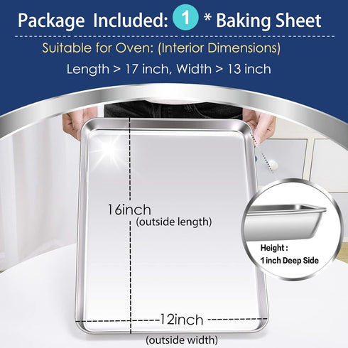 P&P CHEF 16 Inch Baking Cookie Sheet, Oven Pan Tray Stainless Steel Sheet Pan for Kitchen, Oven Bakeware for Multi Uses, Shiny Look & Dishwasher S...
