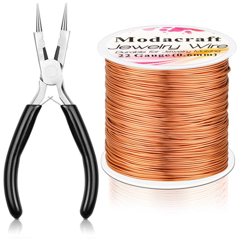 Modacraft 22 Gauge Copper Wire for Jewelry Making with 4 in 1 Plier, 164Ft/0.6mm Craft Beading Pure Bare Copper Wire for Jewelry Making Supplies a...