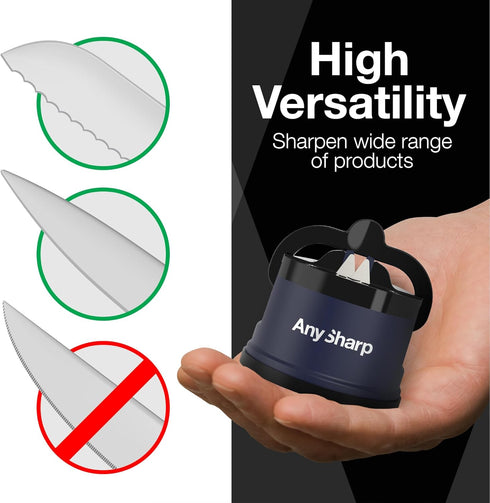 AnySharp Knife Sharpener, Hands-Free Safety, PowerGrip Suction, Safely Sharpens All Kitchen Knives, Ideal for Hardened Steel & Serrated, World's B...