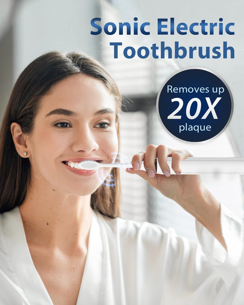 Electric Toothbrush for Adults, Sonic Rechargeable Toothbrush with 5 Modes and 42,000 VPM, 3 Brush Heads Travel Electric Toothbrush Fast Charge fo...