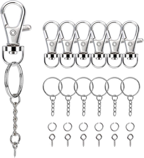 160PCS Keychain Making kit - 40PCS Swivel Lobster Clasp, 40PCS Key Rings with Chain, 40pcs Jump Rings and 40pcs Screw Eye Pins for Keychain Lanyar...