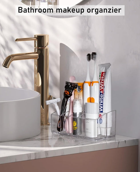 Makeup Organizer,Small Clear Makeup Brush Holder Organizer with 7 Slots for Vanity, Nail Polish, Lipstick, Bathroom Cosmetics Desktop...