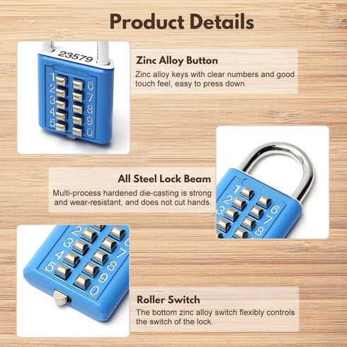 MroMax 2Pcs 10-Digit Combination Padlock Push Button Lock for Locker Gym, Case, Drawer, Toolbox Electric White...