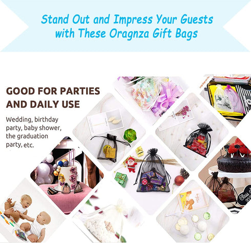 50Pcs Black Organza Bags 3x4 inch, Small Jewelry Bag Drawstring Mesh Gift Bags Wedding Party Favor Halloween Candy Pouches...