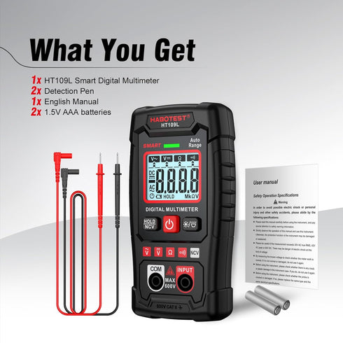Digital Multimeter Tester, HABOTEST 4000 Counts, Smart Measurement,Measures AC/DC Voltage, Ohm Volt Amp Meter, Non-Contact Voltage Tester Function...