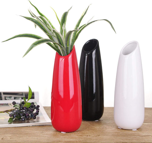 VanEnjoy 9.4" Red High Creative Oblique Opening Design Desktop Ceramic Vase Home Office Decoration Vases...