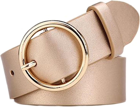 41X1.3 Inch Women Fashion PU Leather Belt Casual Waist Belt with Round Metal Buckle...