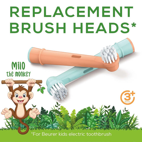 Beurer TB10 Kids Electric Toothbrush Replacement Brush Heads Only - 2 Pack - Milo The Monkey...