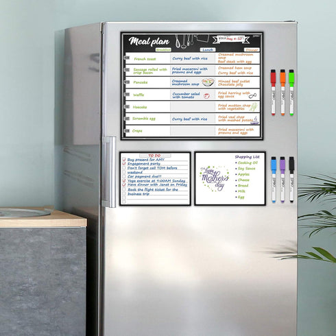 JJPRO Magnetic Dry Erase Meal Planning Whiteboard for Refrigerator-One 14.5x11" Weekly Menu Board and Two Notes Whiteboard for Kitchen Fridge-Refr...