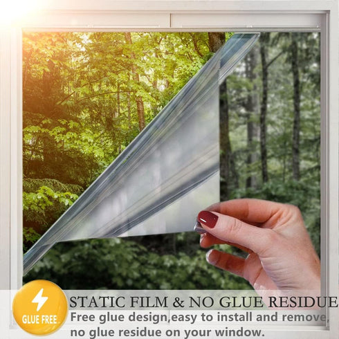 Arthome 17.5 Inch x 6.5 Feet,Silve, One Way Window Privacy Film Daytime Privacy Window Tint for Home Anti UV Static Cling Heat Control Reflective ...