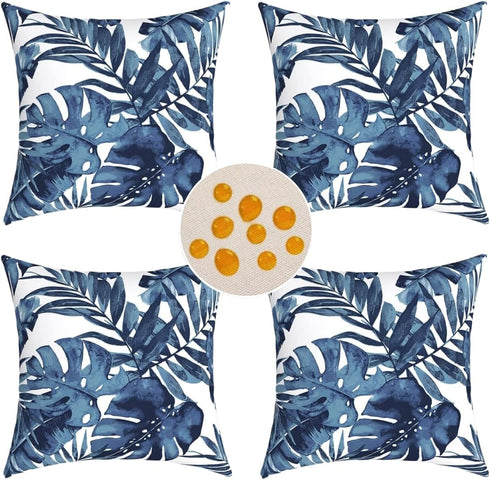 Pack of 4 Outdoor Decorative Throw Pillow Covers Waterproof Pillow Covers Tropical Leaf Farmhouse Cushion Cases 18x18 Outside Pillows for Patio Fu...