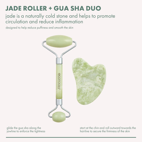 EcoTools Beauty Skin Care Tool Jade Facial Roller and Gua Sha Stone Duo, Face Roller and Massager, Skincare and Sculpting Tools, Green, Promotes H...