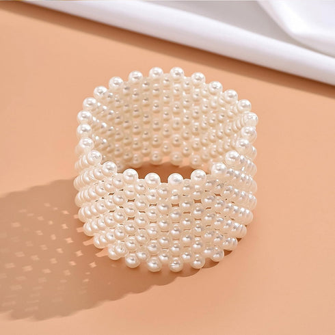 Chunky Pearl Bracelets for Women Pearl Beaded Stretch Strand Stackable Bracelets Vintage Bracelet Wedding Party Jewelry...