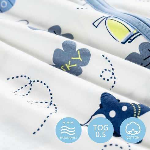 TILLYOU Sleep Sack 0-6 Months - 0.5 TOG Baby Wearable Blanket with 2-Way Zipper, Extra Soft Cotton Sleeveless Sleeping sack 2 Pack, Sky Adventure ...