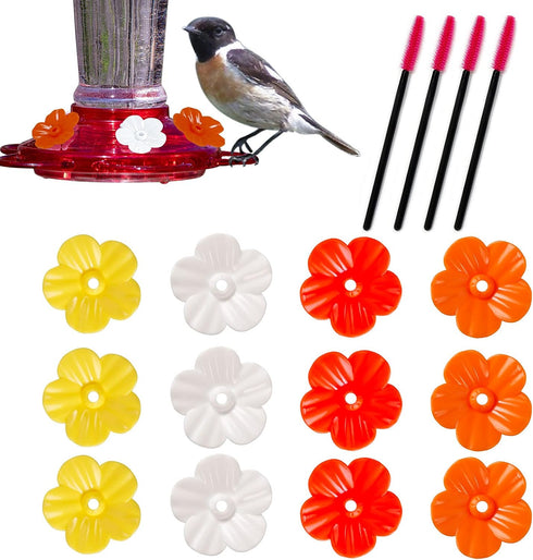 12 Pieces Hummingbird Feeders Replacement Flowers, BENBO Outdoor Bird Feeder Replacement Parts Feeding Ports Replacement with 4 PCS Cleaning Brush...