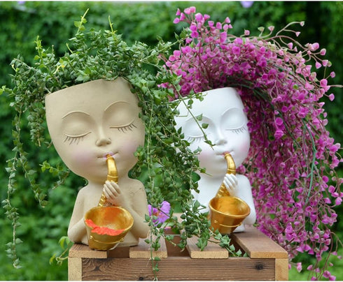 Face Planter Pot Head Planter, Small Plant Pots Indoor Flower Pots, Plant Pot Succulent Pots, Boho Vase with Drainage, Bust Statue Planters for Ho...