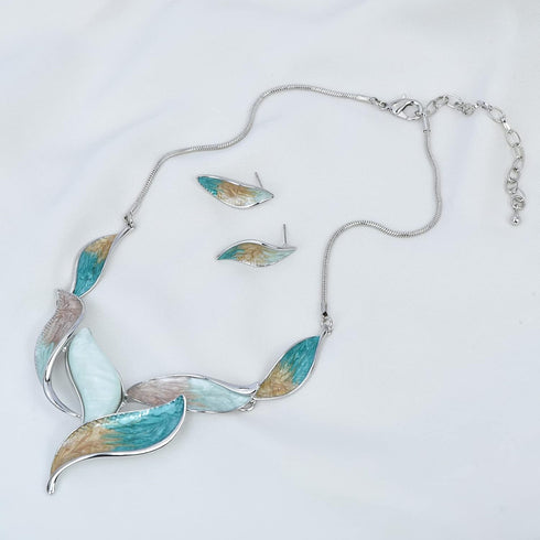 Vintage Statement Jewelry Set Leaf Floral Bohemian Boho Statement Necklace Earring Set Crystal Fashion Costume Jewelry...