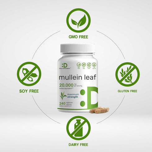 DEAL SUPPLEMENT Mullein Leaf Extract 20,000mg, 240 Veggie Capsules – 4 Month Supply – Natural Lung Detox Herbal Supplement – Supports Respiratory ...