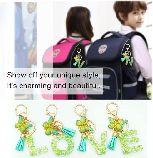 Initial Letter Keychain for Women Gift for Young Teenage Girl Gifts for Christmas to Mom Daughter green tassel...
