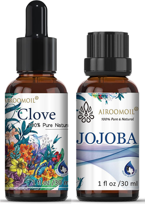 30+30ml Travel Size Clove Bud Jojoba Essential Oil Set 100% Natural Premium Jojoba Essential Oil Set for Diffuser Aromatherapy Oil...
